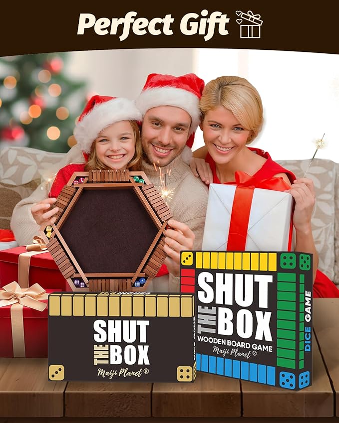 Deluxe 2-8 Player Original Shut The Box Game, Math Dice Board Game for Family Night Classroom Travel, Wooden Classic Table for Group Kid Adult Senior Travel Party Bar Easy Quick and Fun