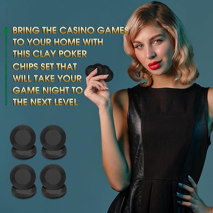 Leitee 1000 Pcs Plastic Poker Chips 38 mm Interlocking Game Lightweight Poker Chip Set Tokens Bingo Blank Casino Counting Bulk for Adults Counting Reward Card(Black)