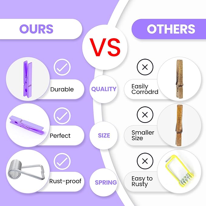 50PCS Colored Wooden Clothespins, 2.9inch Purple Clothes Pins for Clip Pictures Photos Decorative, Small Colorful Wood Decoration Closepins Clips