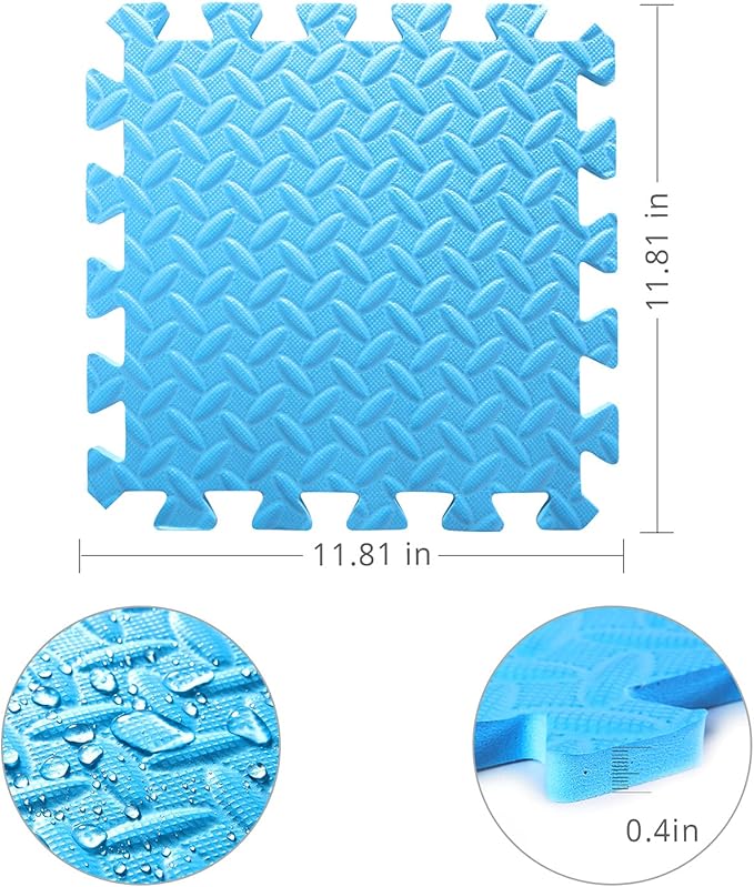 Foam Play Mat for Baby, EVA Soft Non-Toxic Playmat, Interlocking Floor Mats, Solid Colored Foam Puzzled Floor Mats, Baby Play Mat Exercise Mats, 16 Tiles(White/Green/Light Blue)