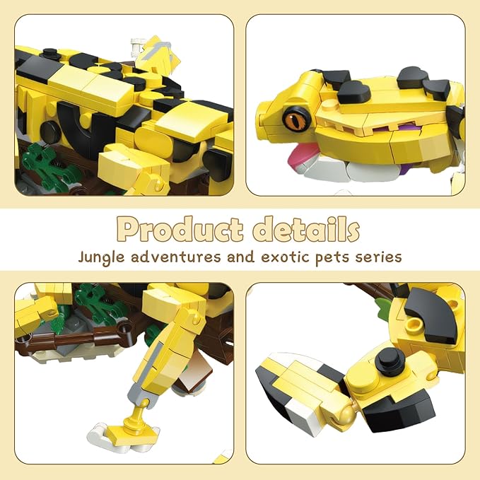 370 PCS Micro Brick Leopard Gecko Building Sets,Reptile Lizard Building Kit, Animals Botanical Collection Model for Adult Toys,Home Decor and Office Art Creative Gift,for Teens Ages 6+ Kids
