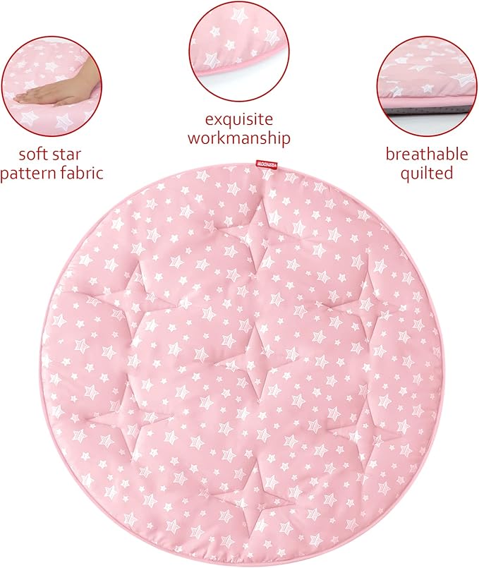 Moonsea Round Kids Play Mat Pink Star Nursery Rug for Baby Girl, Soft Crawling Non Slip Cushion Play Mat for Children Toddlers Bedroom and Princess Pop Up Play Tent, Diameter 40''