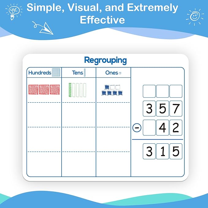 Aizweb 12 Pack Place Value Dry Erase Board Card,12" x 9"Regrouping Base Ten Small Whiteboard Math Manipulatives Addition Subtraction Game for Student Classroom Must Have Homeschool Teacher Supplies