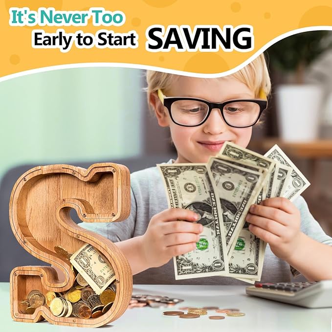 SummiDate Wooden Letter Piggy Bank| Piggy Bank for Boys Girls Toddler| Alphabet S Money Bank| Coin Bank Birthday Gift for Kids|Birthday Gift for Kids (S)