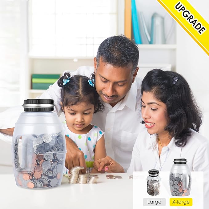 Large Digital Coin Bank for Kids and Adults - LCD Counter, 2.8L Capacity for US Coins (Silver)
