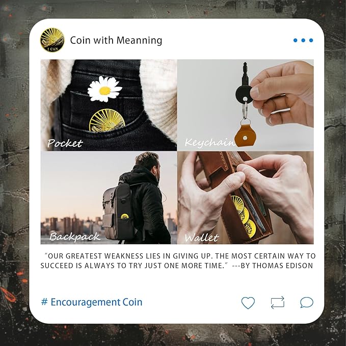 Never Give Up Challenge Coin - Cheer up I Can Motivational Token - Inspirational Gold Reminder Pocket Medallions - Encouragement Gifts for Women Men Family Friends Students Team