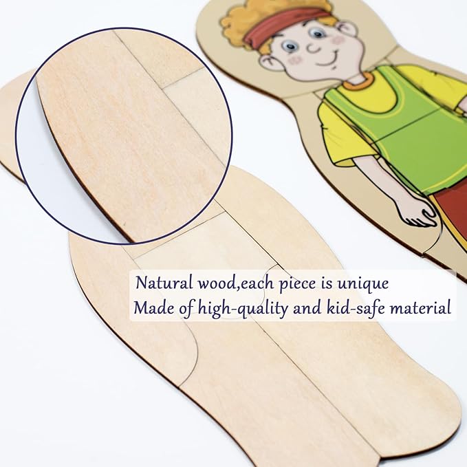 My Body Parts Puzzle for Toddlers Kids Girls Boys Montessori Wooden Anatomy Puzzle 3-5 Years Old Preschool Learning Game Human Body Cognitive Toys