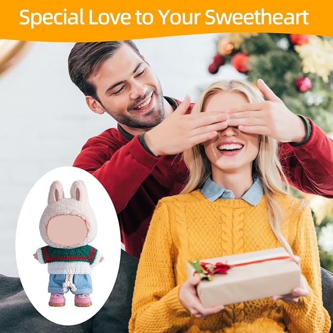 17cm Doll Clothes Set, Premium Jeans & Knitted Sweater Outfit for 17cm 15cm Dolls, Cute Dress Up Fashion, No Doll Included (C, 17cm/15cm)