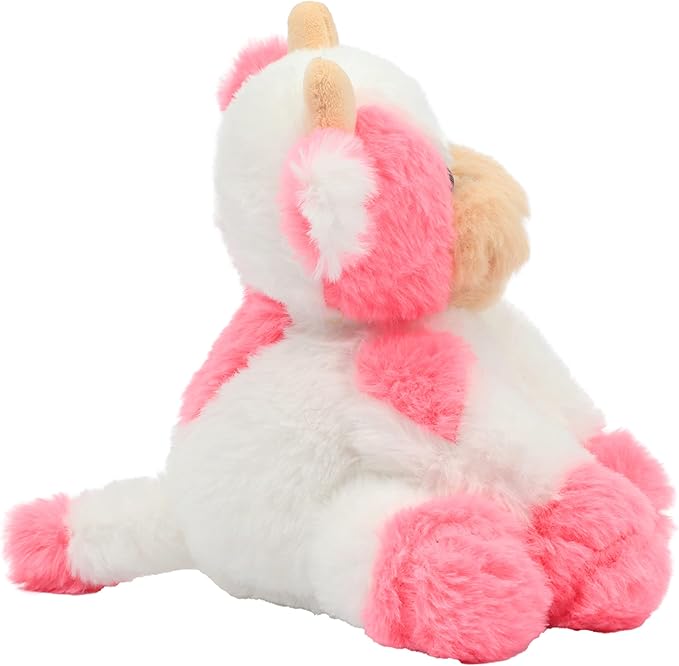 Hopearl Adorable Plush Cow Toy Floppy Dairy Cattle Soft Stuffed Animal Cute Birthday Gifts for Boys Girls Kids Toddlers, Strawberry Pink, 9''