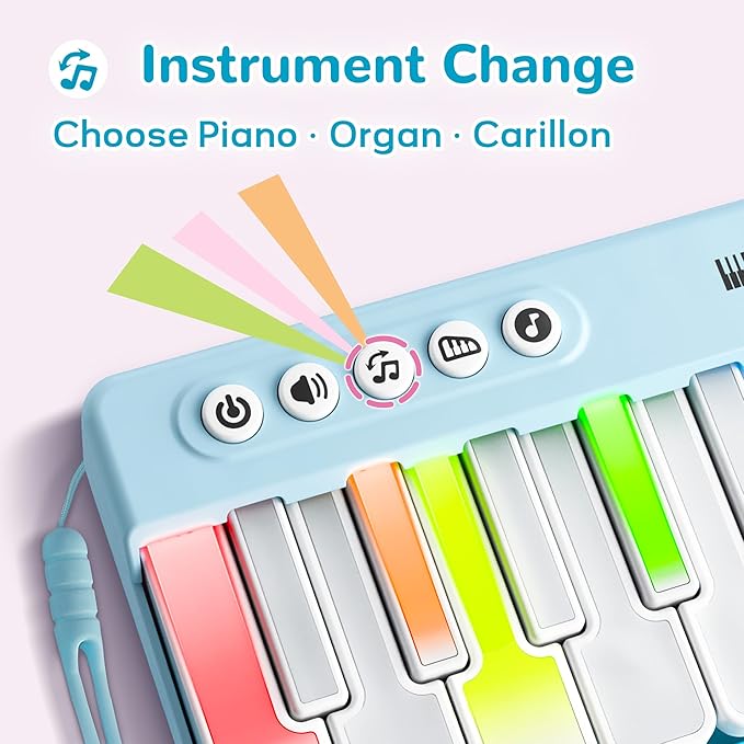iPlay, iLearn Kids Piano Toy W/Rainbow Lights, Portable Travel Piano Keyboard Toddlers Musical Instrument Learning Toys, Music Interactive Birthday Gift for 2 3 4 5 6 Year Old Boys Children