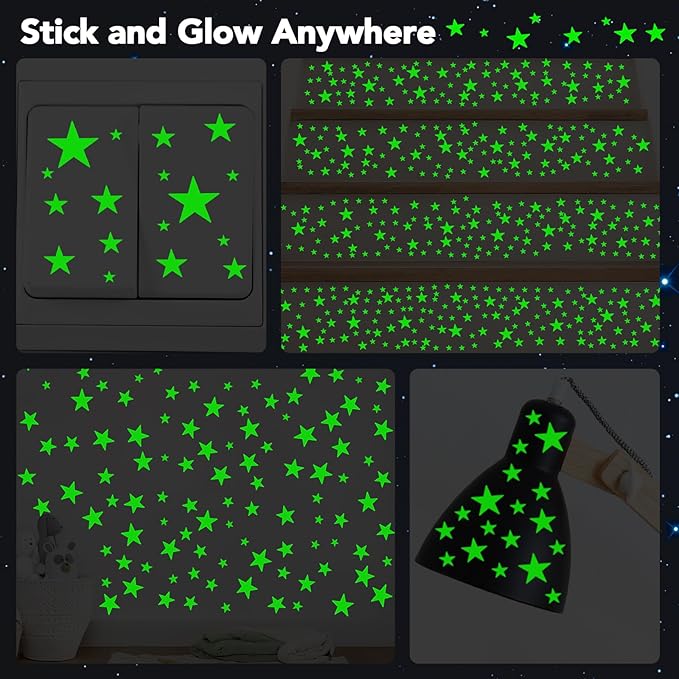 AOWDIAO Glow in The Dark Star Stickers – 630 Pieces (4 Sizes) – Luminous Ceiling & Wall Decor for Kids’ Bedroom, Nursery, Party