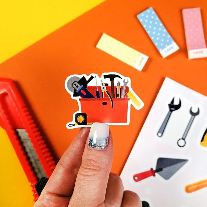 BulbaCraft 100Pcs Tool Stickers, Hammer Stickers, Hammer Decals, Tool Box for Boys and Girls, Gifts for Women & Men