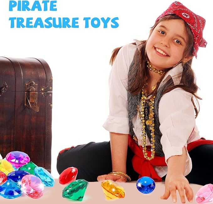 Niceup 52PCS Kids Diamond Pool Diving Gems 1.57in Swimming Game Toys Pirate Fake Jewels Treasure Crystal Acrylic Plastic Gemstones