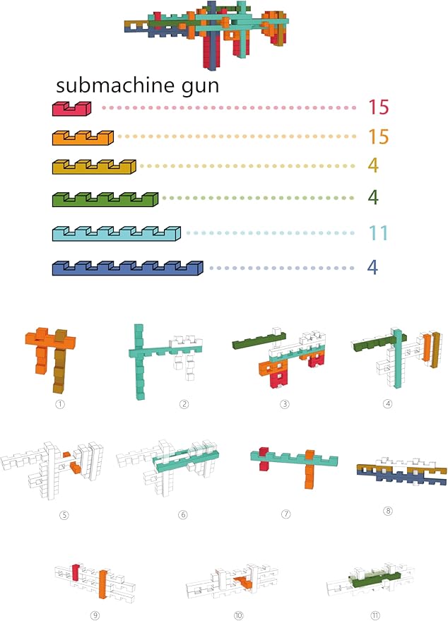 Toy Gun Educational Wooden Building Blocks - 53 Pcs Assembled into 10+ Various Shapes, STEM Toy Gift for Kids, Building Toys for Ages 5+ and Adults