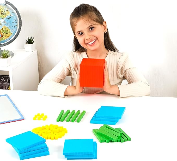 Simply magic 131 PCS Base Ten Blocks for Math - Place Value Blocks, Base 10 Math Manipulatives K-3, Math Counters, Number Blocks, Math Cubes for Kids, Counting Blocks - Kindergarten 1st 2nd 3rd Grade