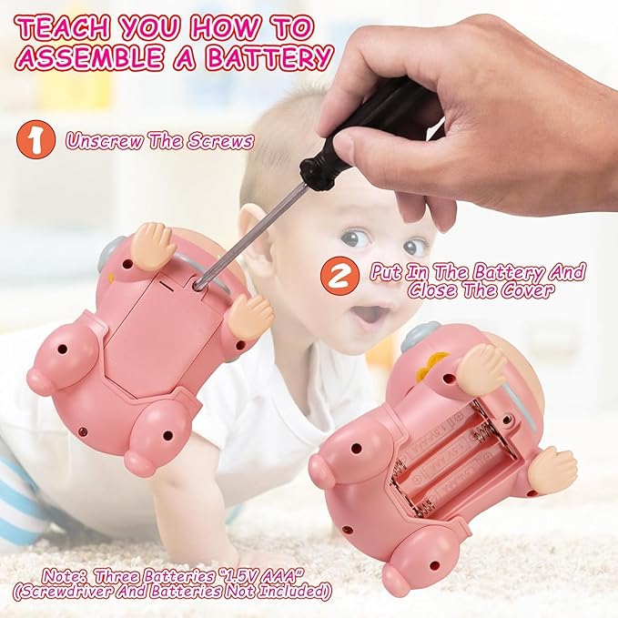 Crawling Baby Toys, Fun Tummy Time Toys for Toddler with Music and Light, Interactive Walking Moving Sensory Toys for Infant Baby Girls Boys, Age 12 to 18 Months