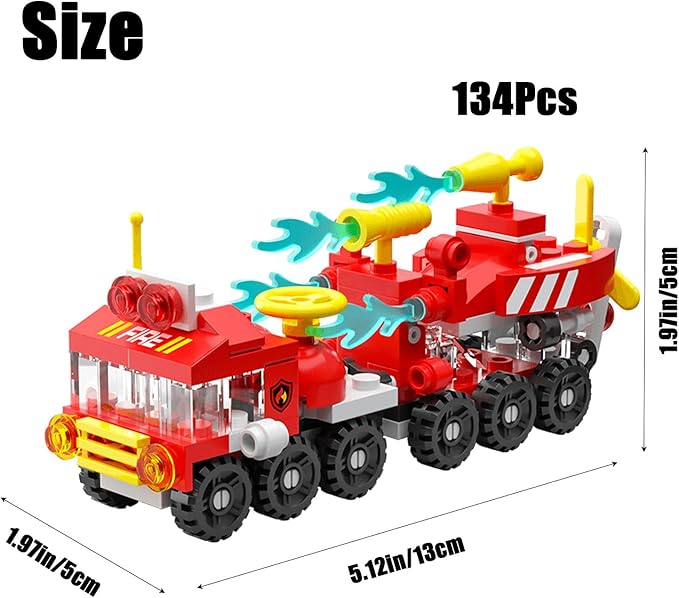 Forest Fire Truck Building Blocks (134-Piece) | 6-in-1 STEM Toy for Kids Ages 6-12 | Creative Construction Set with Fire Engine, Rescue Vehicles & Emergency Scenes | Gift for Boys & Girls