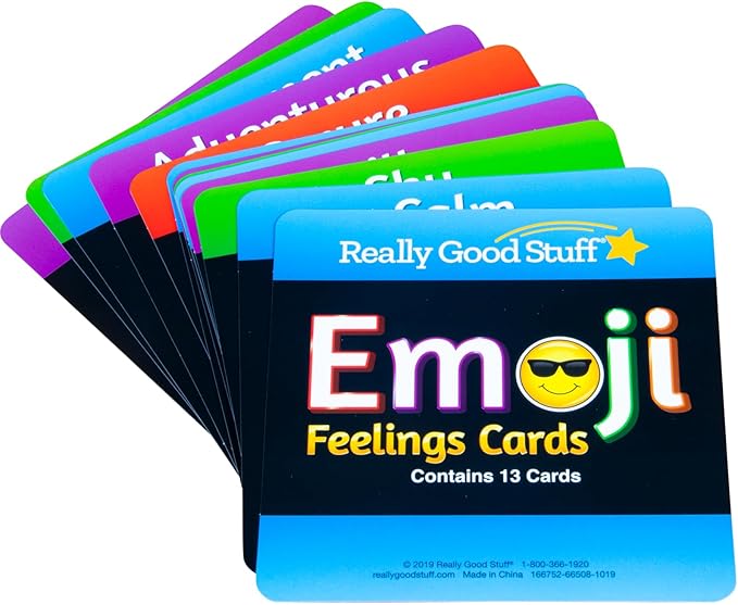 Really Good Stuff Emoji Feelings Cards for The Classroom or Home Activity for Kids - 12 Pk - Builds Social Emotional, Critical Thinking, Self-Awareness & Vocabulary Skills