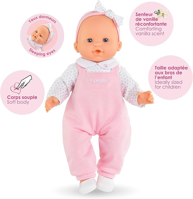 Corolle Lise - 14" Soft Baby Doll with Vanilla Scent, Pink Outfit & Sleeping Eyes for Girls Ages 18 Months+, Cute Reborn Realistic Baby Dolls for 2 Year Old Girls