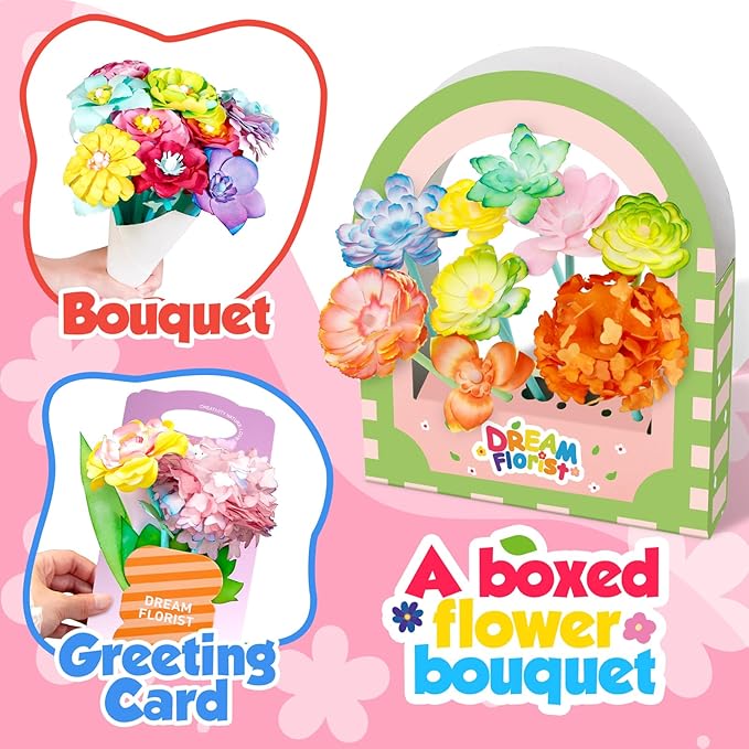 SkilLify Flower Craft Kits,DIY Paper Arts and Crafts Bouquet Toys for Kids, Create 3D Color Changing Blossoms, Educational Science Activity Preschool,Birthday Gifts for 4 5 6 7 8+Year Old Girls & Boys