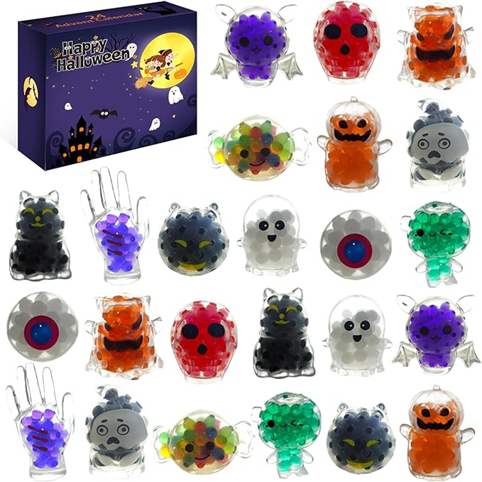 24-Piece Halloween Squishies – Halloween Stress Balls Miniatures for Kids and Adults, Squishy Fidget Toys for Halloween Party Favors, Halloween Prizes, Trick-or-Treat Giveaways