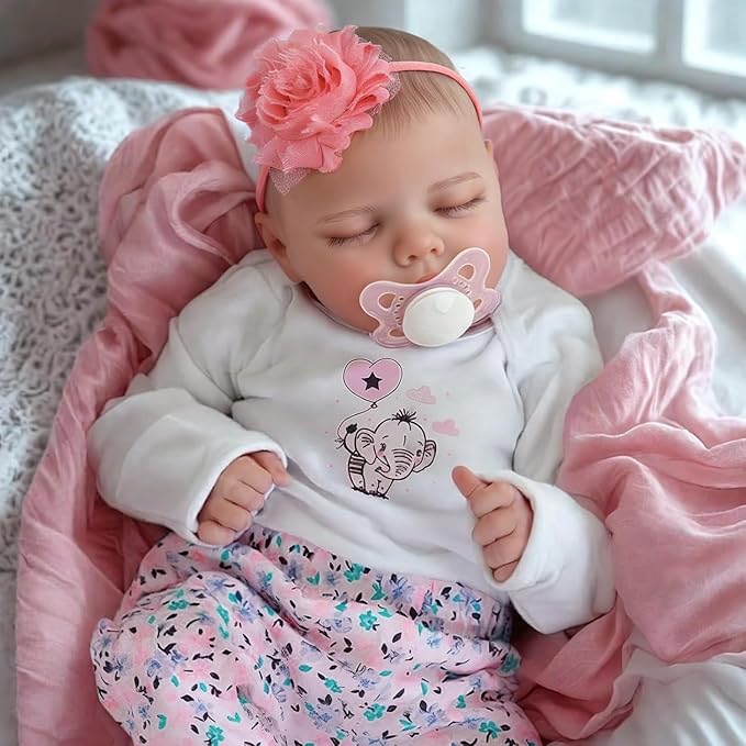 JIZHI Lifelike Reborn Baby Dolls Girl, 17 Inch Real Baby Doll Soft Body Realistic Newborn Vinyl Silicone Baby Doll Full Body Poseable Real Life Baby Dolls with Feeding Kit Gift Box for Kids Age 3+