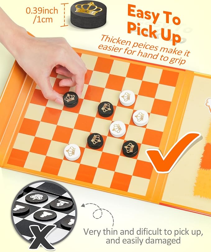 Coogam Magnetic Travel Chess Board Game, 3 in 1 Tic-Tac-Toe Checkers Set, Indoor Outdoor Activity Travel Toy Gift for Family Friends Party Favor