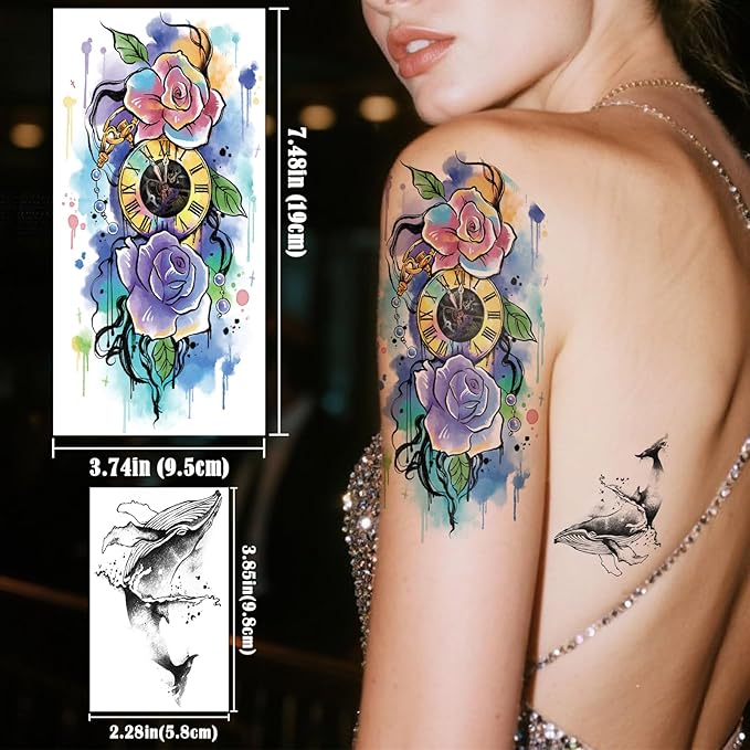 77 Sheets Nature Animal Temporary Tattoo for Women Men, 17 Sheets Half Arm Large Lion Flower Owl Fake Tattoos, 60 Sheets Butterfly Clock Black Tiny for Adult Kids Body Tattoos Stickers Realistic