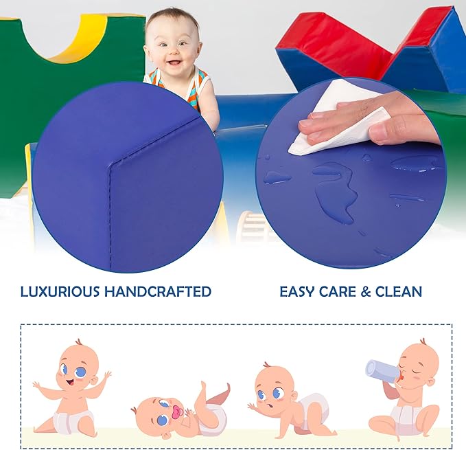 TOLEAD Tunnel/Ramps Foam Climber, Climb & Crawl Foam Activity Play Set for Toddlers and Kids, Safe Indoor Crawling Gym Equipment for,Infant,Baby Waterproof Easy to Clean