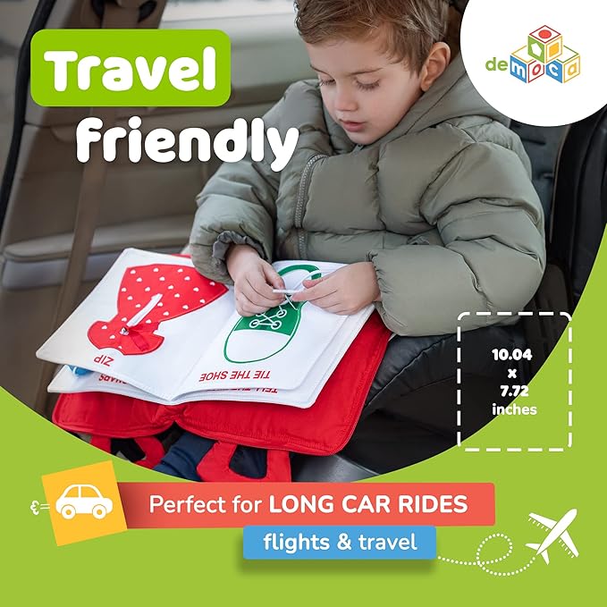 deMoca Busy Book for Toddlers 1-3 - Airplane Toys for Toddlers 1-3, My Quiet Montessori Toys for 1 Year Old with Kids Plane Activities, Activity Busy Board, Gift for Boys & Girls