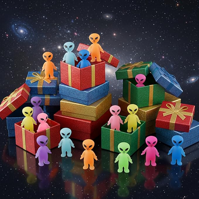 80 Pcs Colorful Mini Alien Figures Glow in The Dark Small Little Tiny Aliens Figurine to Hide and Seek for Space Party Favors Prank Gifts Halloween Party Goodie Bag Fillers, 8 Colors