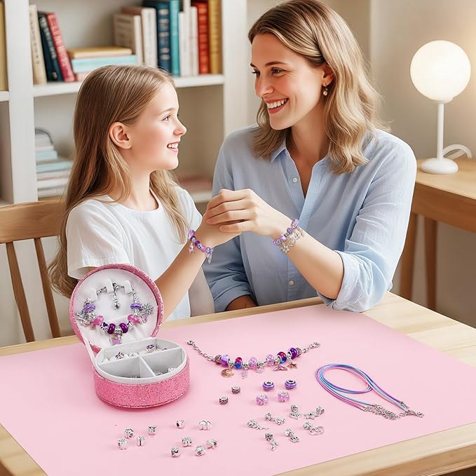 Emibele Girls Charm Beads Bracelet Making Kit with Portable Jewelry Box, Jewelry Making Kit for Kids Age 5 6 7 8-12, DIY Arts Crafts Toys for Teens Girls Gift Choices on Birthday Valentines Christmas