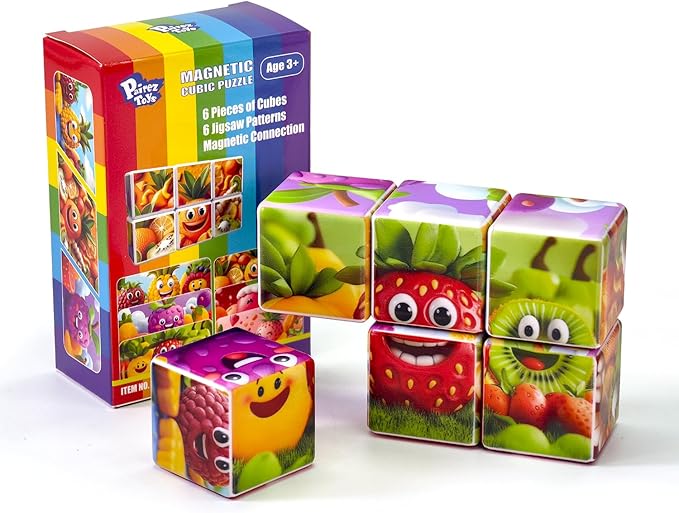 Magnetic Blocks for Toddlers, 1.65 inch Large Building Blocks Tiles, Funny Simle Fruits Puzzle Game, Sensory Montessori STEM Travel Toys for Boys and Girls Ages 3-5 4-8
