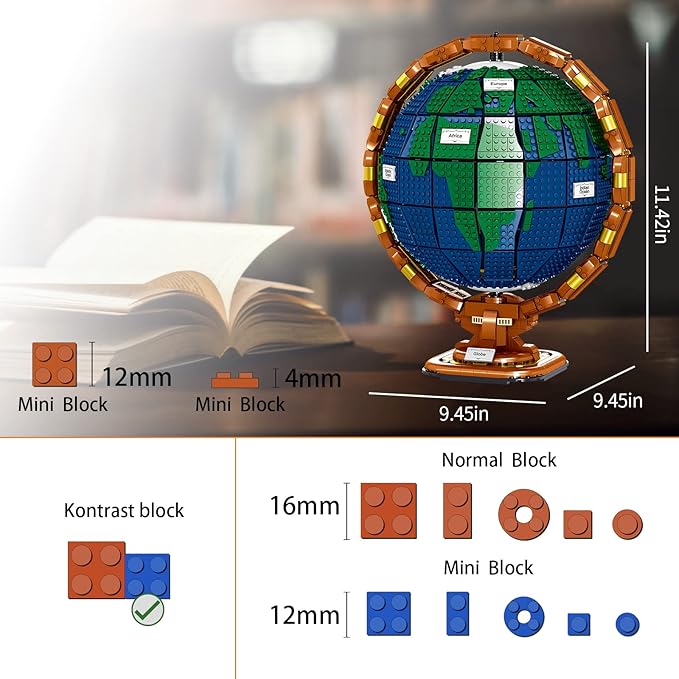 Ideas The Globe Mini Building Set for Adults,2514 Pcs Build Home Decor World map Spinning Globe Gifts for who Love Travel and Geography,New 2023