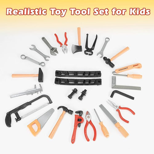 28 Pcs Kids Toy Tool Set Construction Party Supplies Plastic Pretend Play Accessory for Boys with Screwdrivers Pliers Axes Saws