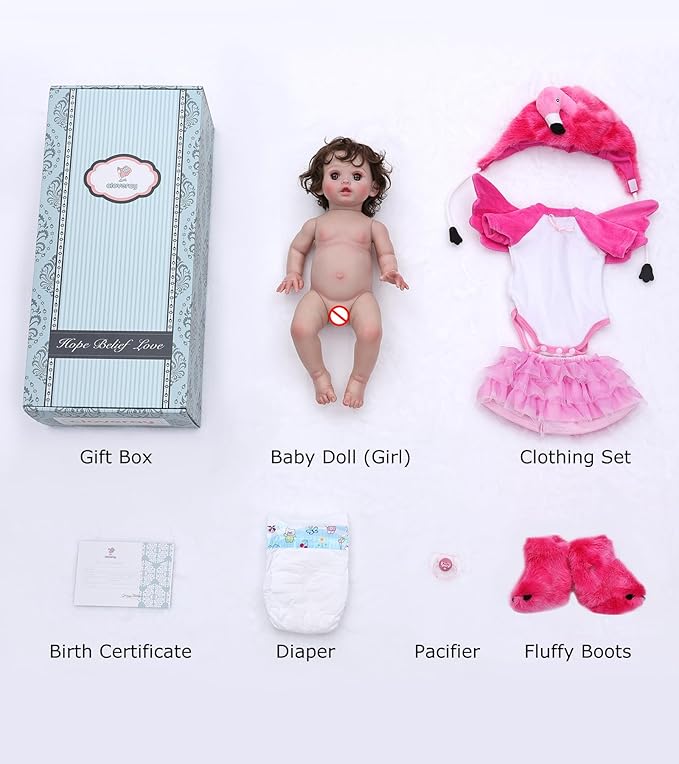 Reborn Baby Dolls, 18inch Large Realistic Hand-Rooted Hair Lifelike Baby Dolls with Accessories for 3+ Year Old Girls Gifts, Pretend Play, Collection
