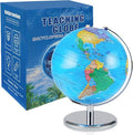 LED Illuminated World Globe with Chrome Rotating Stand – 3-in-1 Educational Tool for Kids & Adults, Interactive Learning Globe with Constellation Map, Lighted Display, 9.5 Inch
