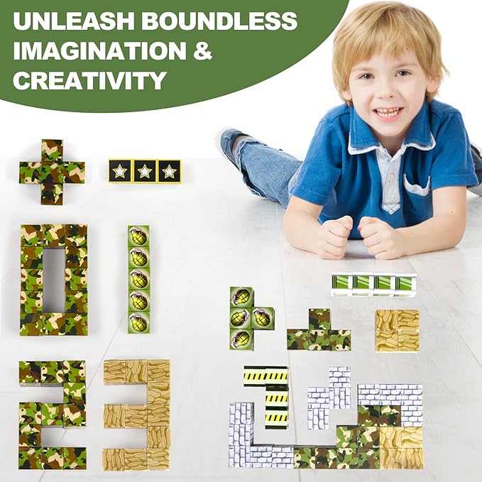 Military Magnetic Blocks Toys for Kids -100PCS Magnetic Building Blocks Magnetic Tiles STEM Montessori Sensory Toys for Boys & Girls - Birthday for Kids Ages 3 4 5 6 7 8 9 10