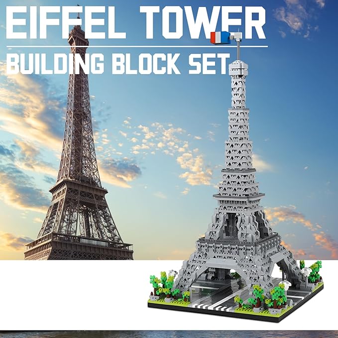 Paris Eiffel Tower Model Building Blocks Micro Brick Architecture Landmark for Display Fun Construction Gift for Kids & Adults