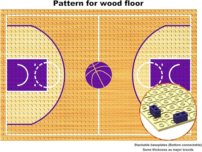 Building Block Education Toy - Basketball Court Baseplates and Sets of 2 Basketball Stands Building Bricks for Basketball Game - Compatible with Major Brands (Basketball Playset)