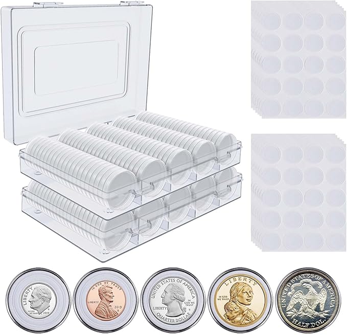 240 Pcs 30mm Coin Capsules Holder with Foam Gasket and Plastic Storage Organizer Box, 5 Sizes (17/20/25/27/30mm) Coins Collector Case Protector for Coin Collection Supplies