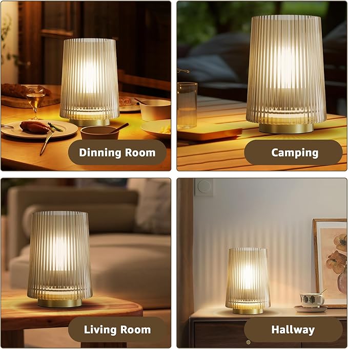 Dolita Battery Operated Glass Lamp, 2-Pack Small Table Lamps with Timer, Bedside Lights for Home Decor Living Room, Office, Bedroom