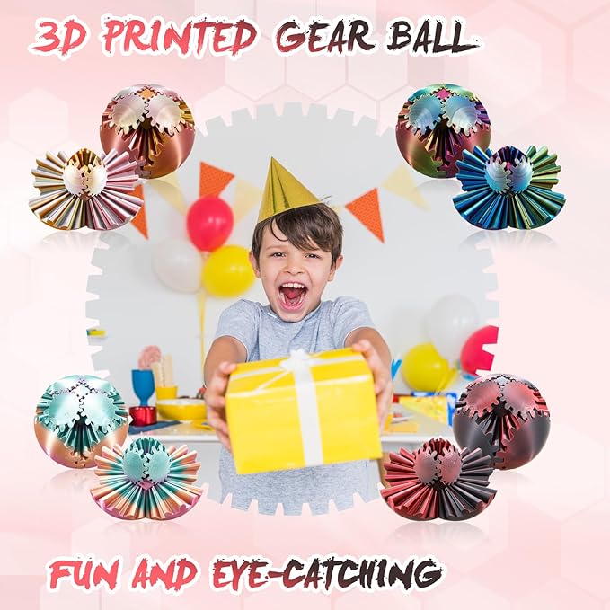 Gear Ball-3D Printed Gear Sphere,3D Printed Spin Ball Cube Fidget Toy,The Steampunk Whirling Wonder Fidget Ball Toy (Black Red)