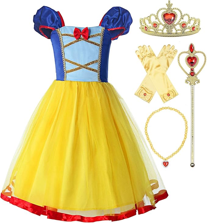 ReliBeauty Girls Elastic Waist Backless Princess Dress Costume with Accessories, Yellow,130