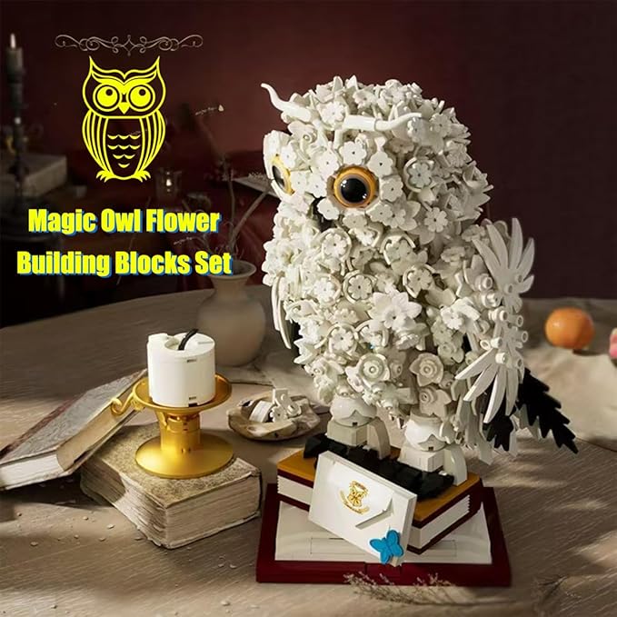 Animal Magic Owl Flower Building Blocks Set，Suitable for Adults who Enjoy Creative Hobbies Flower & Animal Collectible Table Art Set（1239Pieces） Interesting Gift for Building Block Enthusiasts