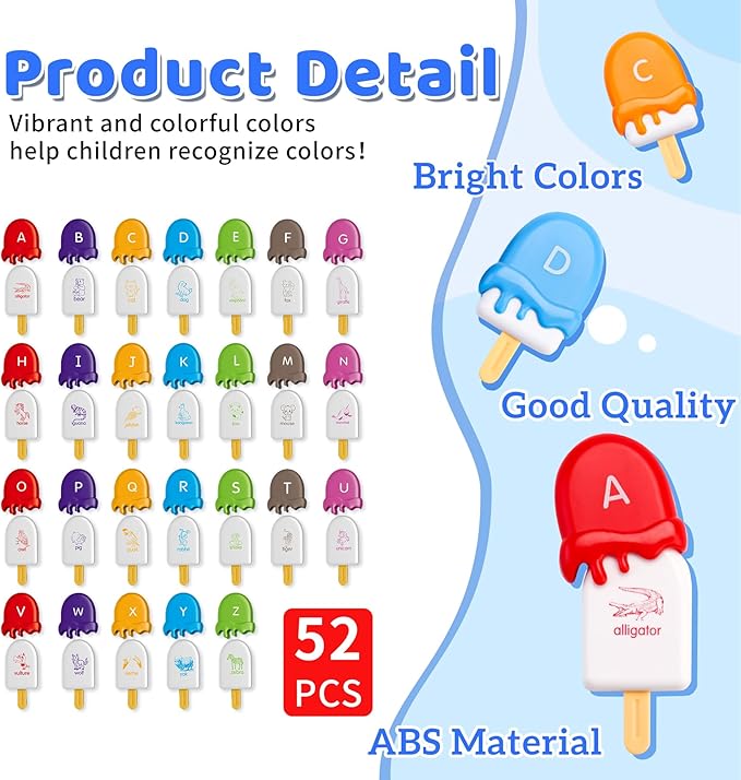Ice Cream Toys for Toddlers,Montessori Alphabet Learning Color Sorting & Letter Matching Games Preschool Educational Sensory Fine Motor Skills Toy for 3+ Year Old Boys Girls