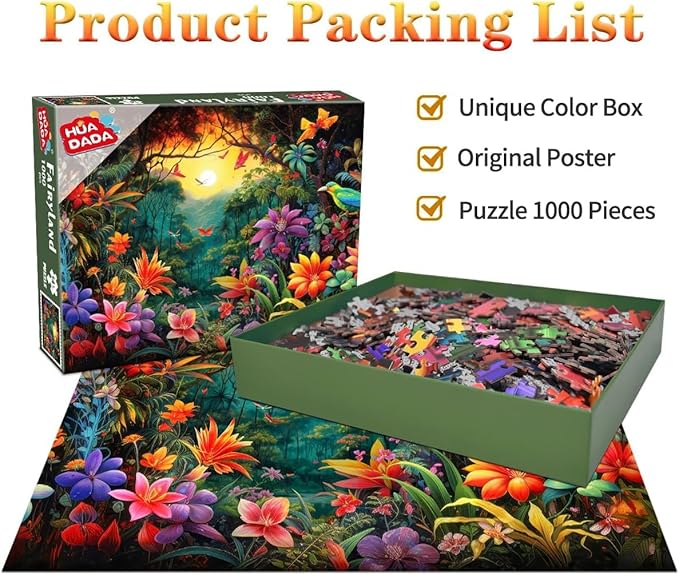 HUADADA Jigsaw Puzzles for Adults 1000 Piece Jigsaw Puzzles for Adults Challenging Game Puzzles with Letters on Back （Flowers and Birds）