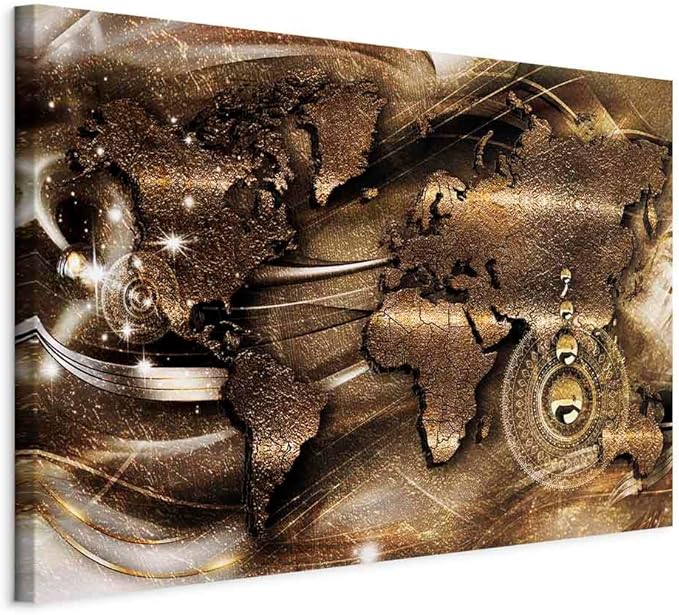 artgeist Canvas Wall Art Print World Map 24x16 in - 1pcs Home Decor Framed Stretched Picture Photo Painting Artwork Modern Art Image - Country Map Kontinente Abstract k-A-0512-b-a