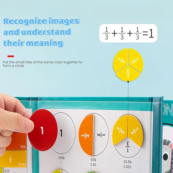 Magnetic Fraction Demonstration Book, Magnetic Fraction Tiles, Fractions Manipulatives, Score Disk Demonstrator Math Puzzle Learning Building Block Set(1Set)