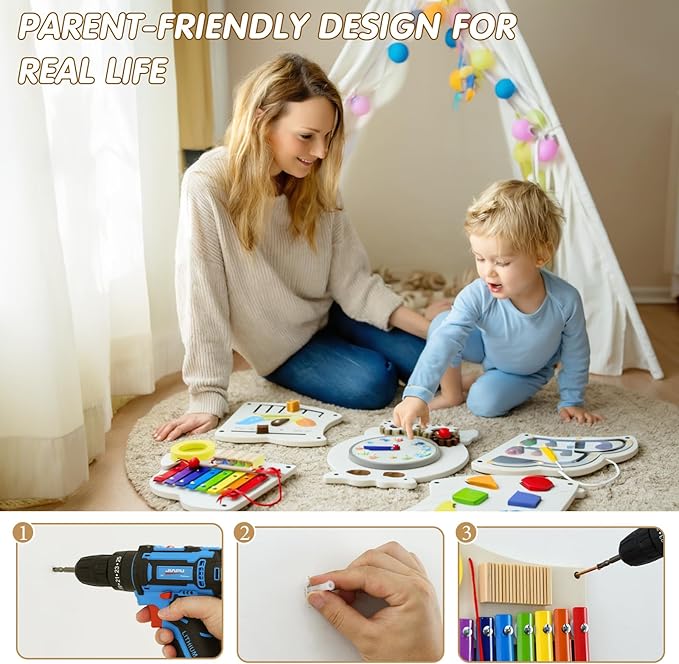 Sensory Wall Panel for Kids - Owl Wall Toys for Toddlers 1-3, Montessori Activity Wall Busy Board Toys, Activity Board for Kids, Activity Center & Sensory Room